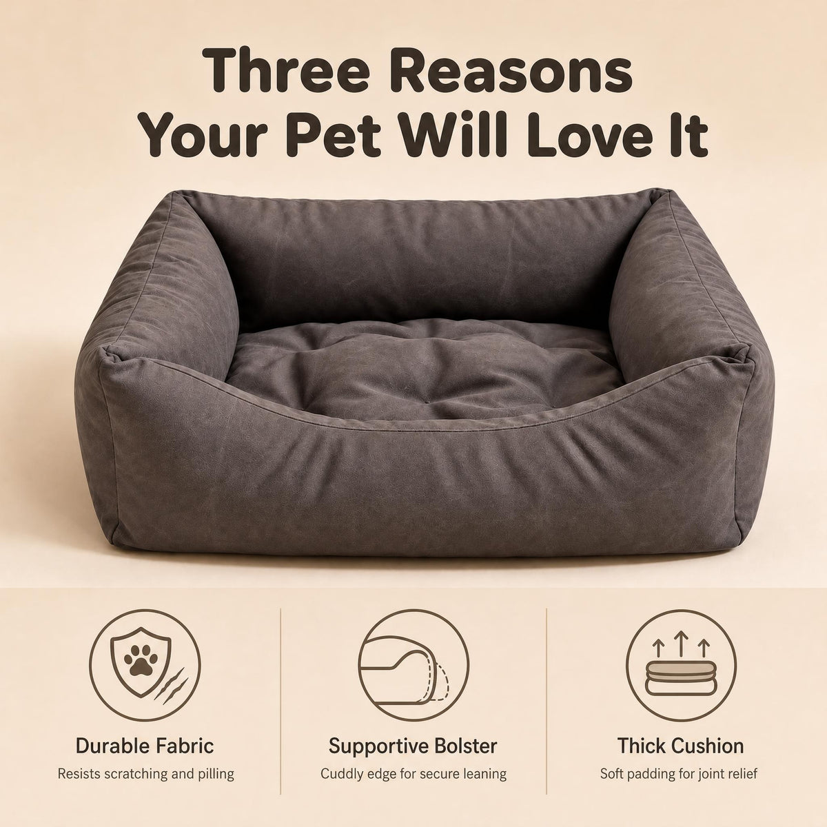 Scratch-Resistant Faux-Leather Pet Bed
