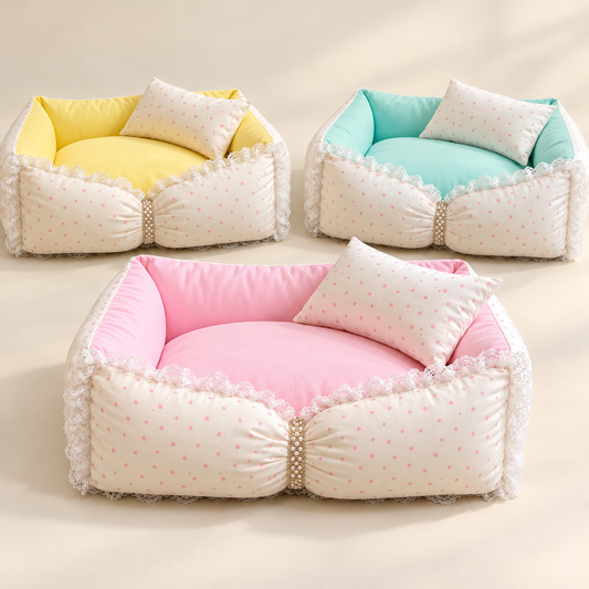 Butterfly-Bow Faux-Rabbit Pet Sofa