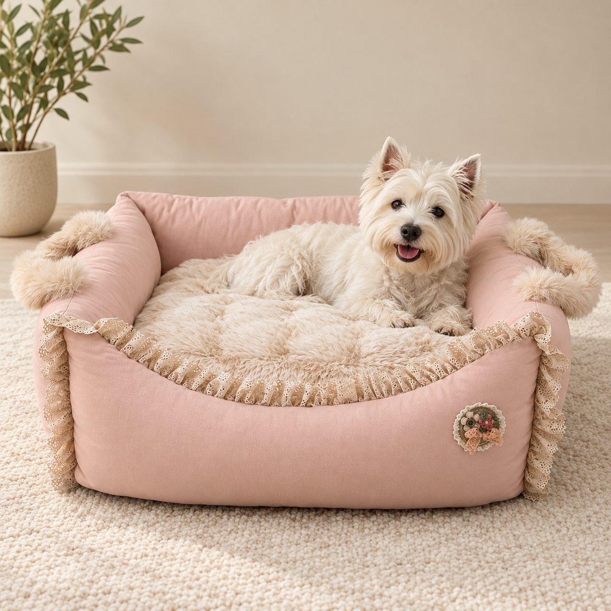 Bubble Faux-Rabbit Round Pet Bed
