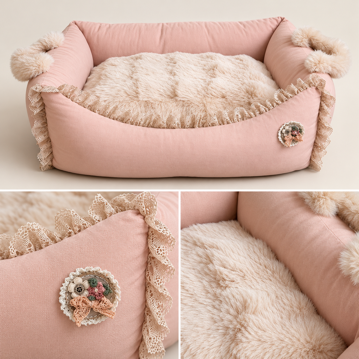 Bubble Faux-Rabbit Round Pet Bed